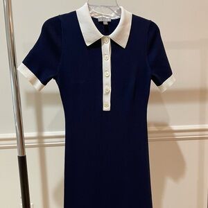 Jcrew navy knit dress,white trim. wrinkle free,knee length. Size M